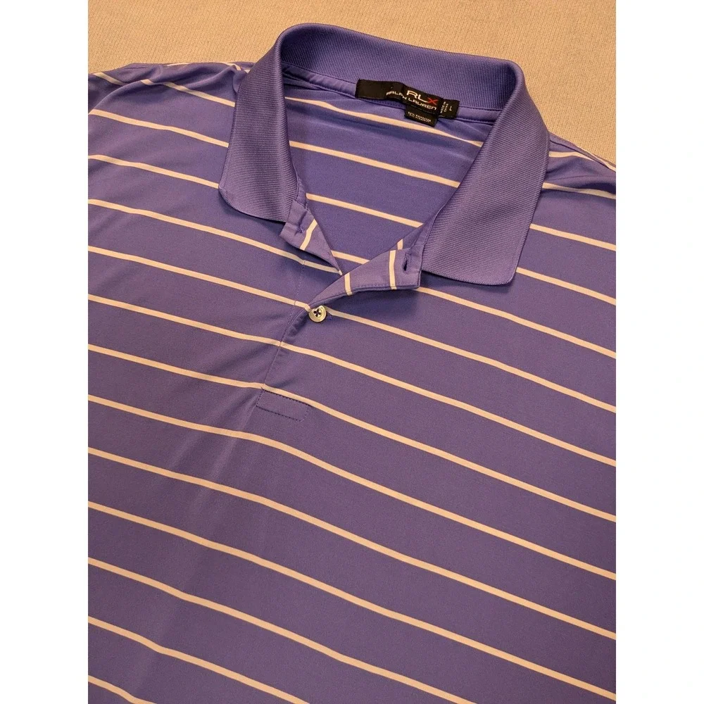 Ralph Lauren RLX Shirt Mens Large Purple Polo Golf Striped Performance Stretch